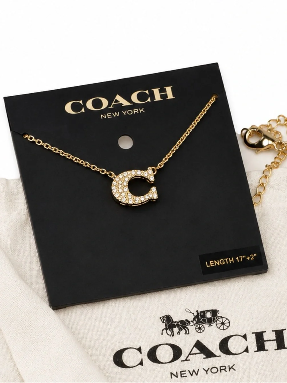 Coach Gold Crystal 'C' Pendant Necklace • BRAND NEW WITH DUST BAG